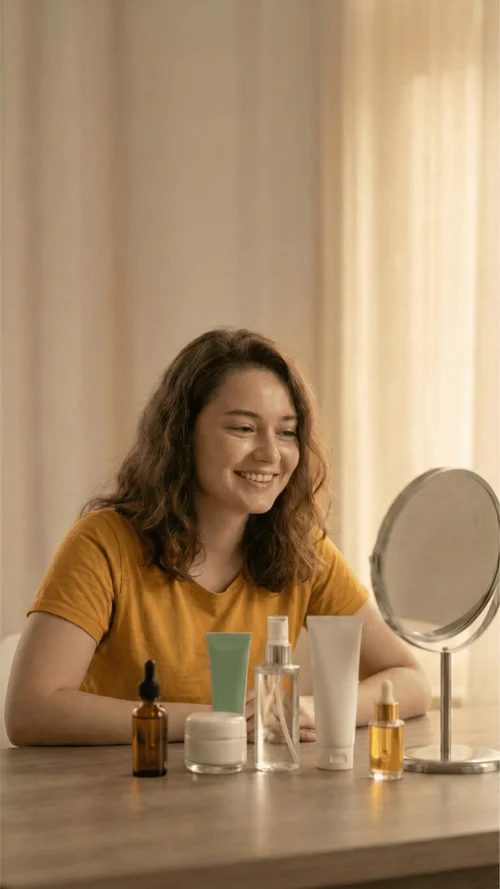 Mulher feliz com pele bonita